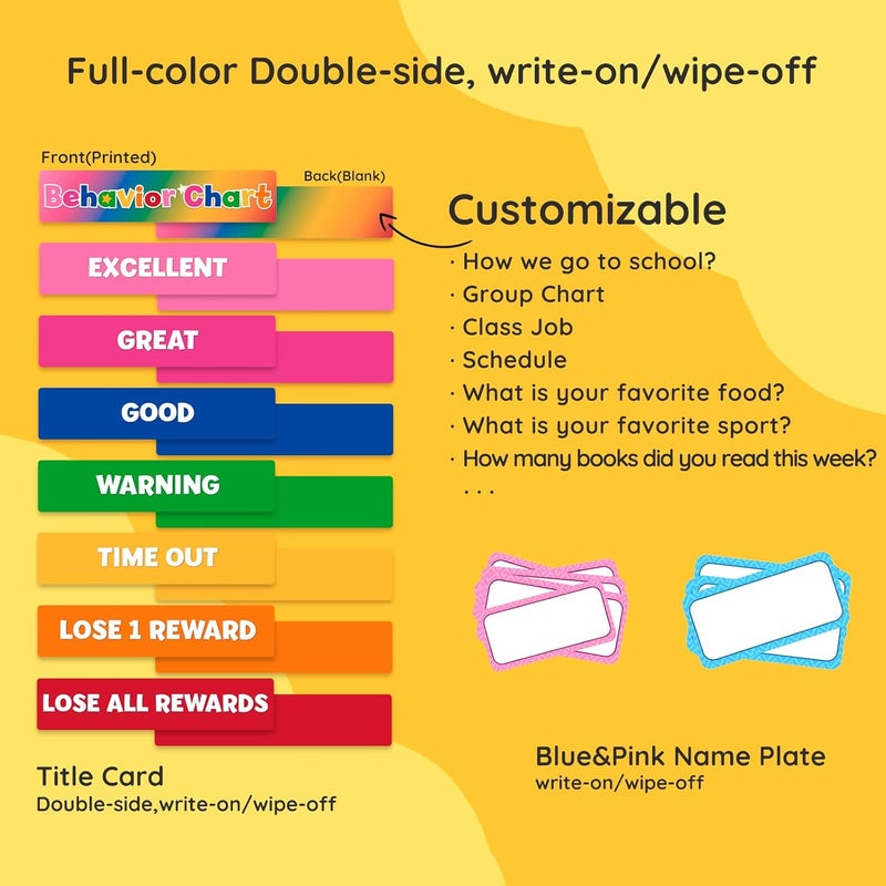 ALSLEA Behavior Chart for Classroom 46 ½" H x 17¼" W Student Behavior Incentive Pocket Chart Customizable Behavior Chart for Kids at Home with 8 Colorful Cards & 36 NamePlate - Image 4